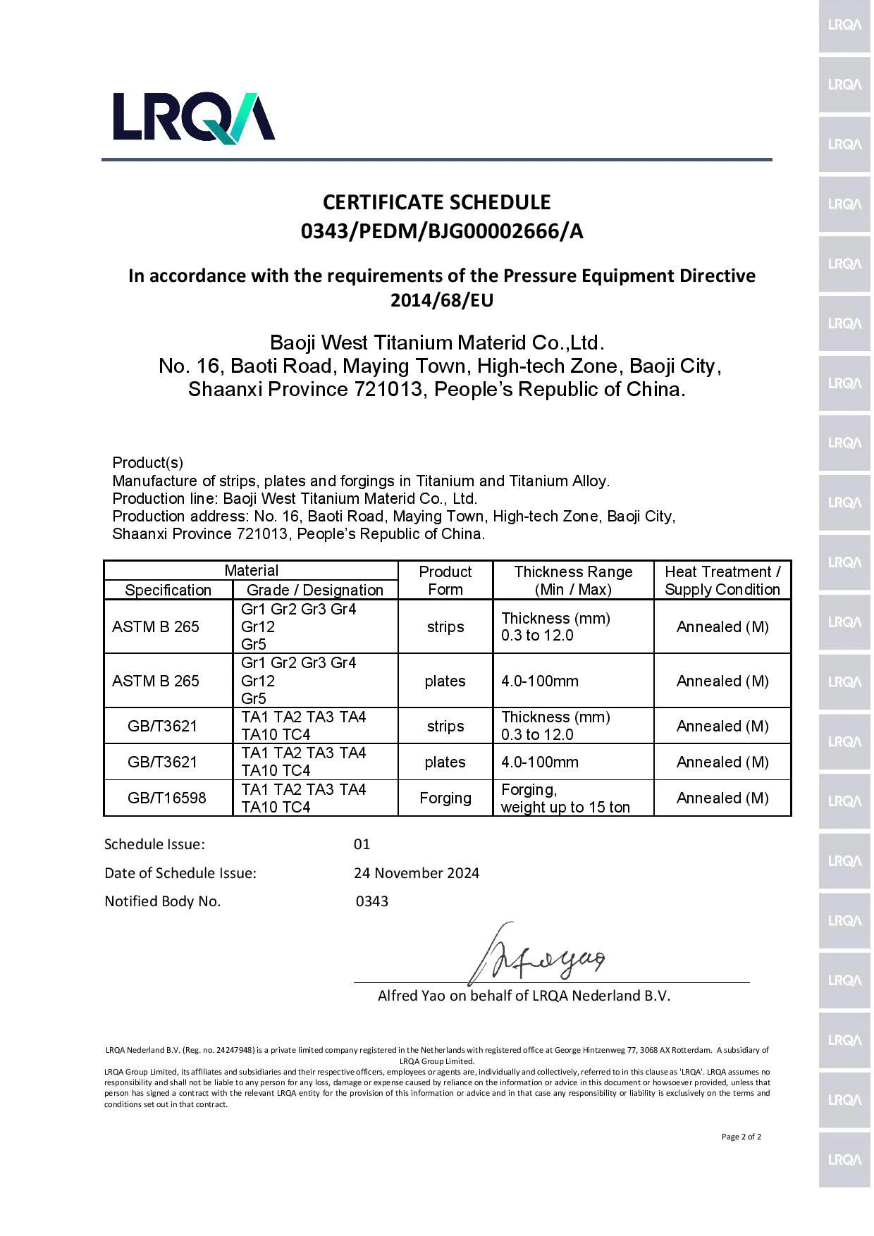 Gr2 Titanium Sheet Certificate